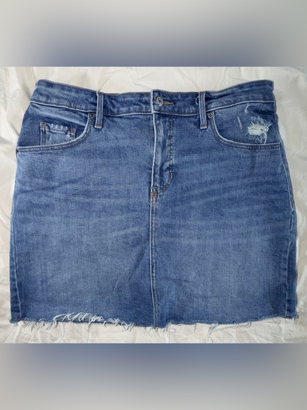 Old Navy Classic Blue Denim Mini Skirt - Casual Frayed Hem